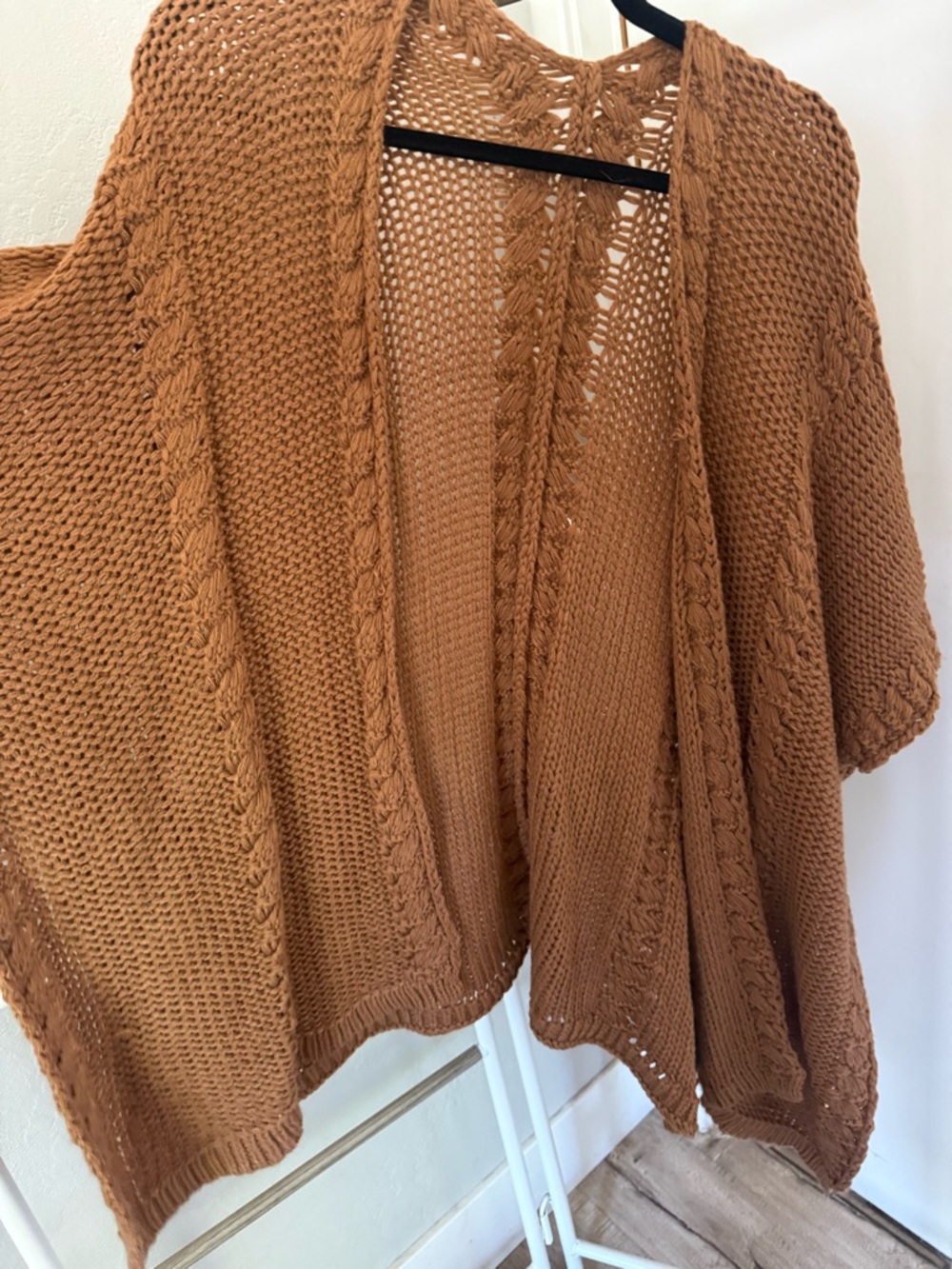 Rust Brown Open Knit Women’s Sweater Ruana - Picture 2 of 3
